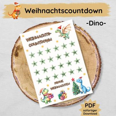 Dino Weihnachtscountdown Adventskalender für Kinder zum Ausdrucken