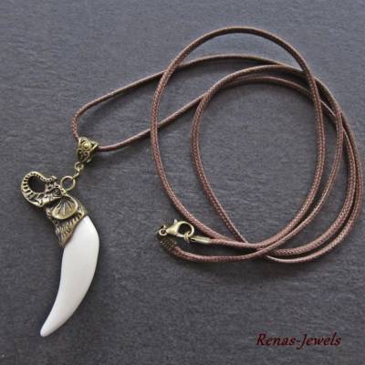 Lange Herren Kette mit Elefant Anhänger – braun, bronzefarben & weiß – Männerkette handgefertigt