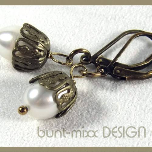 Ohrschmuck romantisch, mit Süßwasser Zuchtperle, vintage-stil, bronzefarben Klappbrisur, by BuntMixxDESIGN