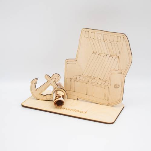 Geldgeschenk mit Strandkorb - aus Holz personalisiert