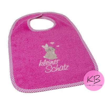 Lätzchen mit Druckknopf Namen und Motiv Hase bestickt, Geschenk zur Geburt, Taufe, Babylätzchen