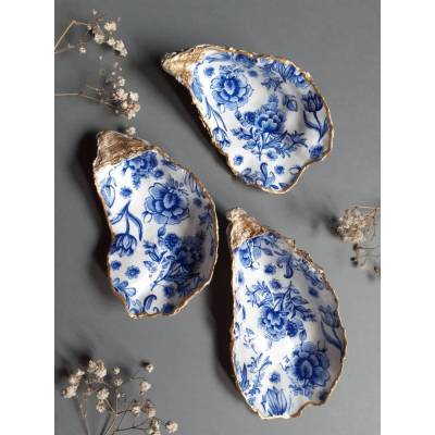 Austerschale • Pocelain Muster • blau/weiß aus europäischen Austern