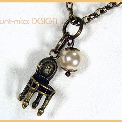 Kette mit Charm-Träger Anhänger bronzefarben perlweiß, made by  bunt-mixx-DESIGN