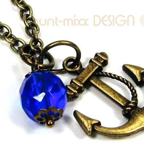 Kette maritim AHOI Anker blau Charm-Träger Anhänger bronzefarben, made by  bunt-mixx-DESIGN