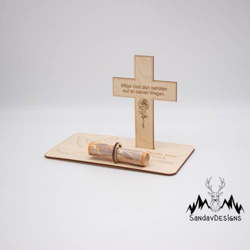 Geldgeschenk Taufe - aus Holz personalisiert