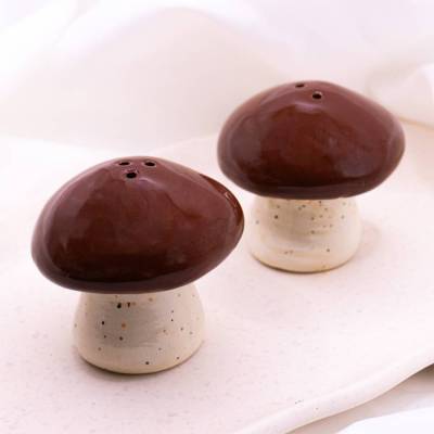 Salzstreuer Pilz handbemalt Steinpilz Salz- & Pfefferstreuer Set - Einzug Geschenk Wald Tischdeko - Fliegenpilz Waldgesc