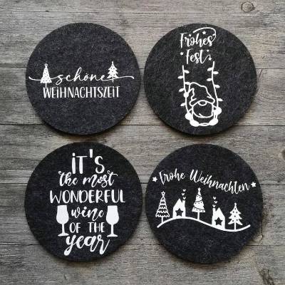 Glas Untersetzer mit Weihnachtsmotiv | Filzuntersetzer | Wichtelgeschenk | Geschenkidee | Weihnachtstafel | Kleinigkeit 