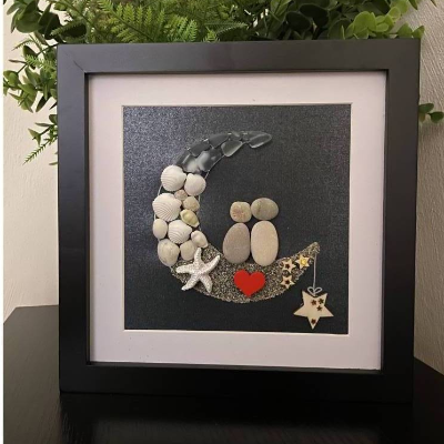 Liebespaar auf Mond Steinbild, Geschenke zur Verlobung, Hochzeitsgeschenk, Valentinstag , STB-103