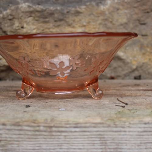 Schale Fußschale Zierschale Rosalinglas Weinblätter Dekor 50er Jahre Art Deco