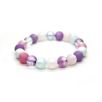 Polaris-Kugel-Armband (elastisch) in Rosa, Violett und Aqua, leichter Schmuck, Accessoire in zarten Pastell-Nuancen