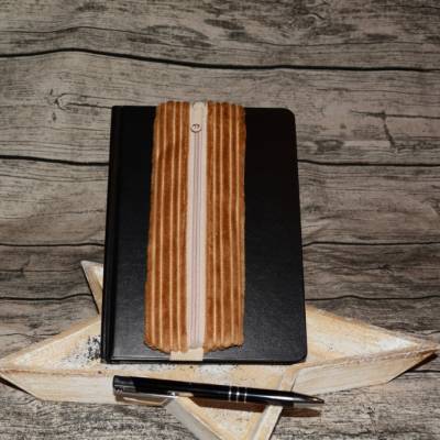 Stiftemäppchen mit Gummiband- Etui- Cord-congnac Breitcord-beige-Federmappe-braun