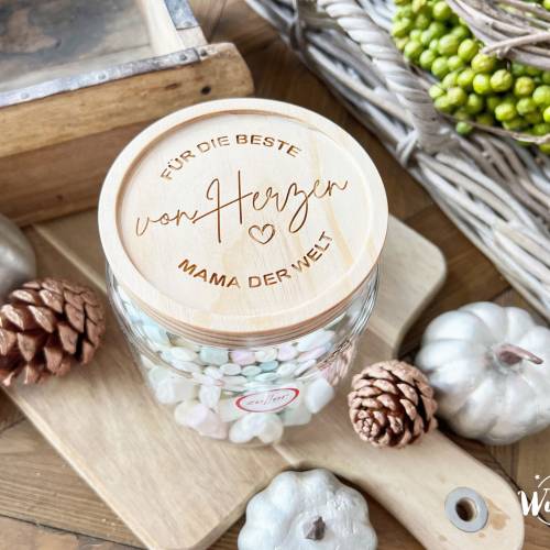 Vorratsglas Holzdeckel | Weihnachten | Keksglas | Personalisiert | Gravur | 830ml | Geschenk zu Weihnachten | Glas | Auf