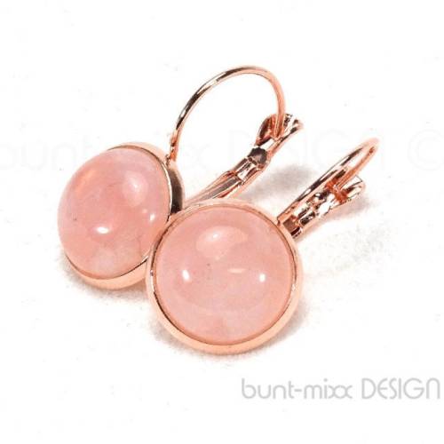 Cabochon Rosenquarz Ohrringe Klappbrisur roségoldfarben, mit Schmuckschachtel, handmade BuntMixxDESIGN ©