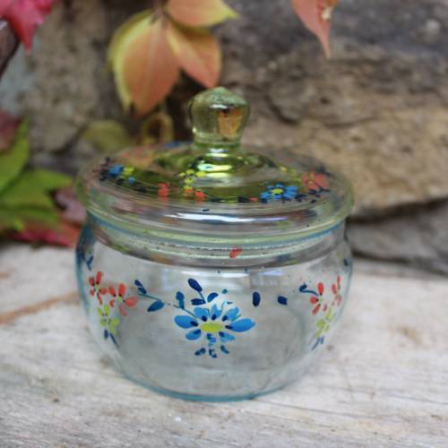 handbemalte Deckeldose mit Blumen Motiv 50er Jahre DDR