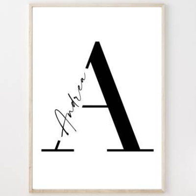 Poster BUCHSTABEN Wohnzimmer Bild Schwarz weiß Bilder Schlafzimmer minimalistische Wandkunst personalisierte Geschenke