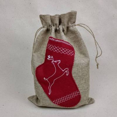 Festlicher Jute-Geschenkbeutel mit Weihnachtsmotiv – nachhaltig & wiederverwendbar (20cm x 30cm) - Geschenkve