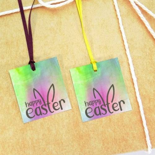 4 Geschenkanhänger Happy Easter mit Satinband bunt aquarell Ostern Hase Osterhase, made by BuntMixxDESIGN