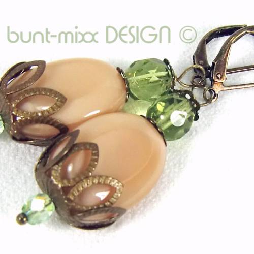 Ohrhänger karamell grün bronze vintage Stil Klappbrisur by BuntMixxDESIGN 