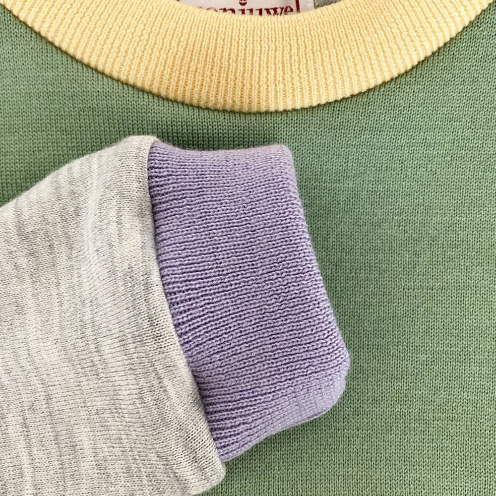 Wollpullover Größe 110 grün grau bunt Upcycling Kinderpullover