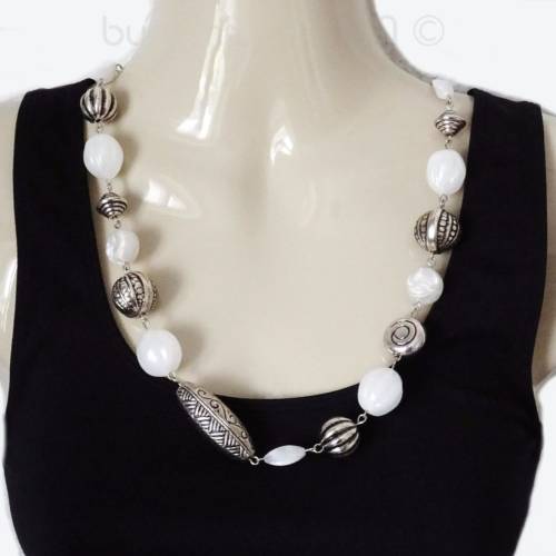 Kette Collier weiß silberfarben