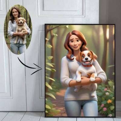 Cartoon HUND Digital Poster Personalisierte Karikatur Portrait Foto, Benutzerdefinierte Tier Wandkunst Haustierlieber