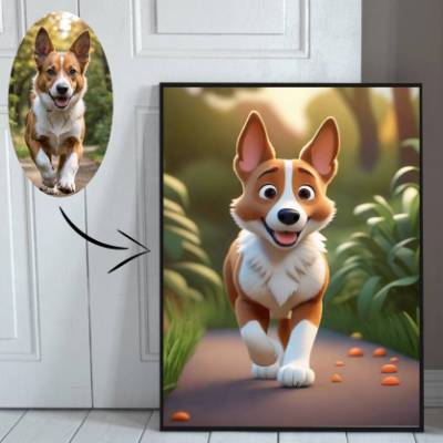 Cartoon HUND Digital Poster Personalisierte Karikatur Portrait Foto, Benutzerdefinierte Tier Wandkunst Haustierlieber