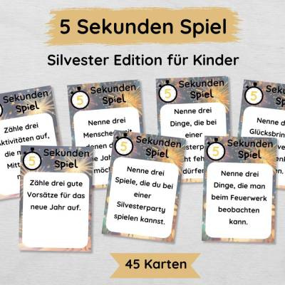 5 Sekunden Silvester Spiel für Kinder zum Ausdrucken, Silvesterparty Spielidee für die ganze Familie