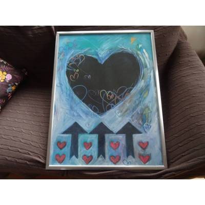 REDUZIERT! Herzbild - Kunstdruck mit modernem Herzenmotiv - von der Malerin CELIA aus dem Jahr 1990. Größe: 62 x 82 cm.