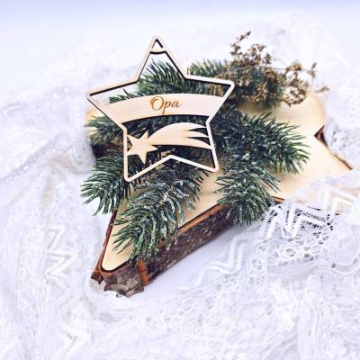 Weihnachtsanhänger Holz | Holzstern mit Namen | personalisierte Weihnachtsdeko | Namensanhänger Weihnachten | Geschenkan