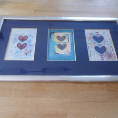 Kunstdruck mit modernem Herzenmotiv - von der Malerin CELIA aus dem Jahr 1990. Größe: 53 x 28,5 cm