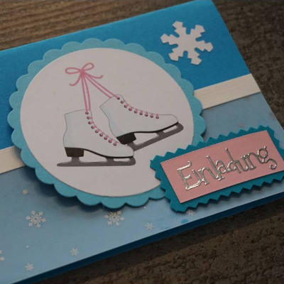 Handgemachte Einladungskarte Schlittschuhlaufen – Winterliche Einladung in A6