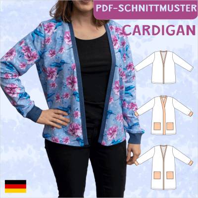 Ebook & Schnittmuster 'Anna' – Vielseitiger Cardigan mit langen Ärmeln (Gr. 34-50), PDF-Anleitung, für Anfänger geeignet