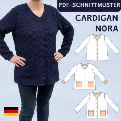 Ebook & Schnittmuster 'Nora' – Vielseitiger Cardigan mit Knopfleiste & Taschen (Gr. 34-50), ideal für Anfänger