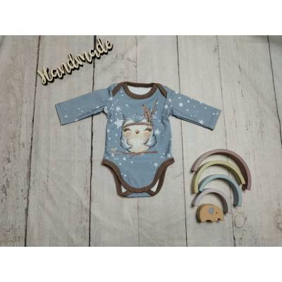 Body, Langarm, Eule blau, Gr. 50/56