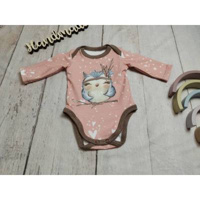 Body, Langarm, Eule rosa, Gr. 50/56