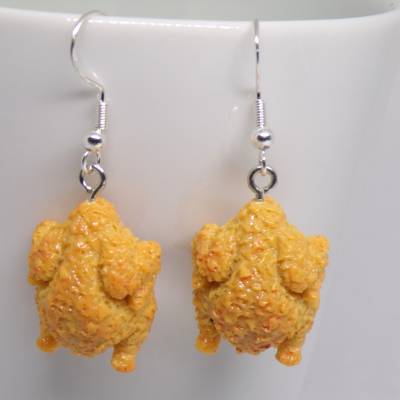 Brathähnchen Ohrhänger 925 Silber – Kawaii Hähnchen Ohrringe, witzig & verspielt