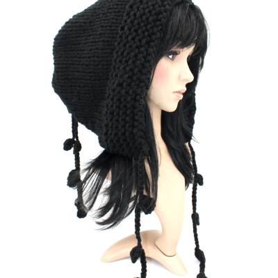 Spezielle Kapuze Chunky Boho,Beanie,Super, Strickmütze, Mütze, Dreads, Look!schwarz!Neu!