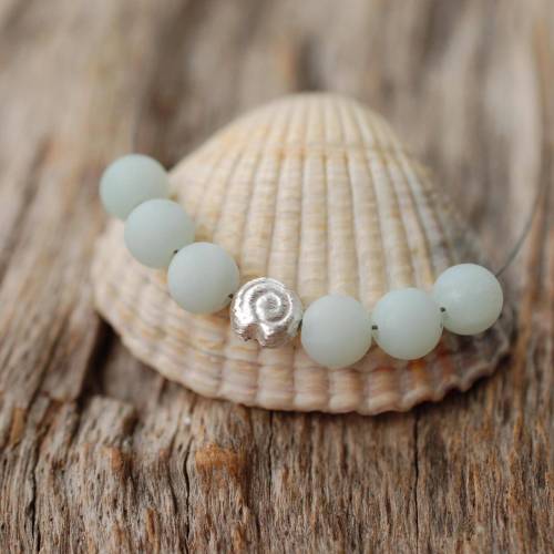 Zartes Edelstahl-Collier mit Amazonitperlen und echtem Silber