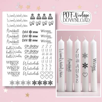 Kerzentattoos Winter PDF Datei A4 Download  Kerzensticker Kerzentattoos Vorlage Kerzensticker DIY-Kerzen