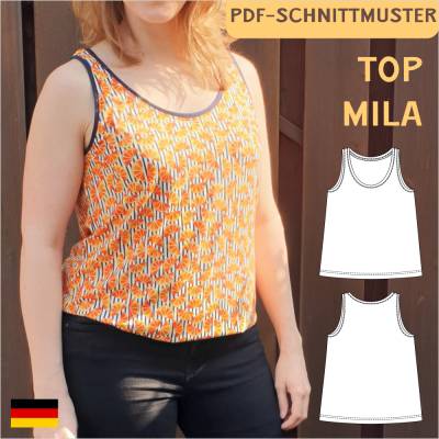 Ebook & Schnittmuster 'Mila' – Lockeres Jersey-Top für Sommer, inkl. PDF-Anleitung (Größe 34-50), Anfängerfreundlich