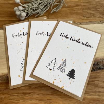 Weihnachtskarten Set mit 3 original Weihnachtlichen Karten im schlichten Design. Faltkarten mit Kuvert aus Kraftpapier.