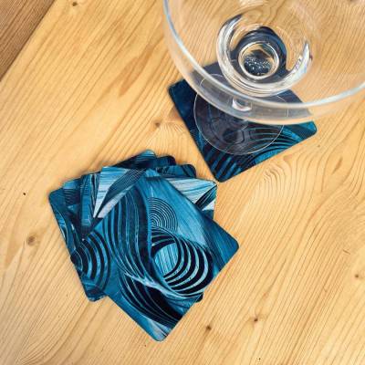 6 blaue Untersetzer für Gläser