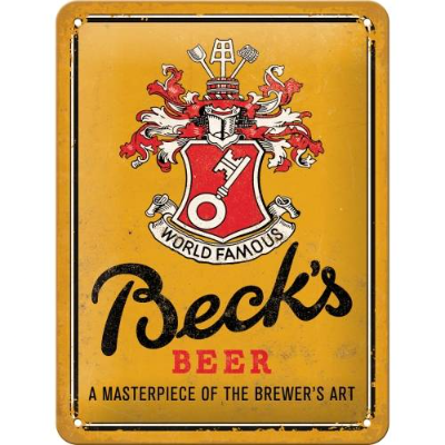 Beck´s Bier Blechschild 15x20 cm – World Famous Bar Deko für Kneipe & Gaststätte