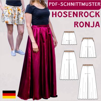 Schnittmuster 'Ronja' – Vielseitiger Hosenrock und Palazzohose mit Taschen und Gummizug (Gr. 34-50)