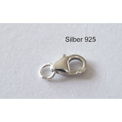 2 Stück Karabiner 9 mm mit Biegering Silber 925 Schmuckverschluss, Kettenverschluss