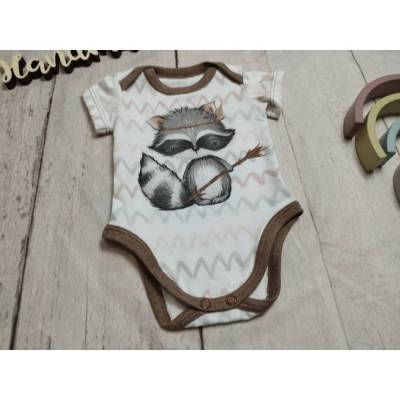 Body, Kurzarm, Waschbär weiß, Gr. 50/56