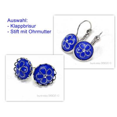 Ohrschmuck Cabo royalblau Glitzer Steinchen Klappbrisur Ohrstecker Trachtenschmuck, mit Schachtel, by  BuntMixxDESIGN
