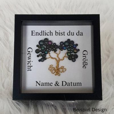 Mini Perlenbaum Geschenk zur Geburt / Personalisierter Bilderrahmen / Lebensbaum /Geburtsrahmen