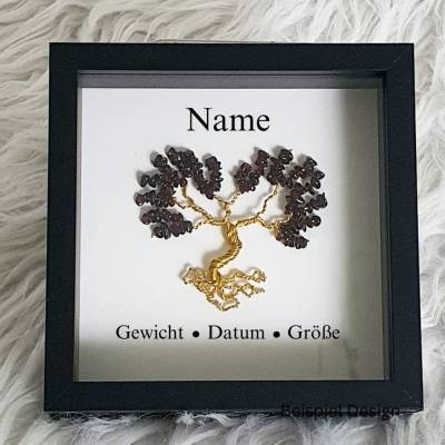 Mini Edelsteinbaum Geschenk zur Geburt / Personalisierter Bilderrahmen / Lebensbaum /Geburtsrahmen