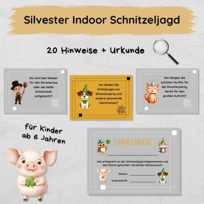 Silvester Indoor Schnitzeljagd mit 20 Hinweisen & Urkunde, perfekt für die Silvesterparty